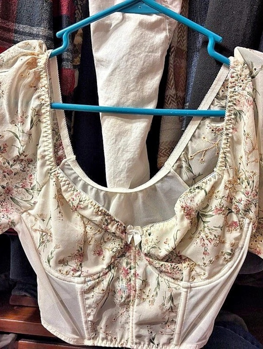 Floral Puff Sleeve Crop Top in Pink & White Like New